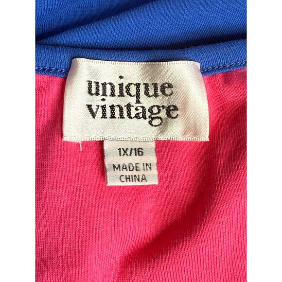 Unique Vintage Pink and Blue Top with Sheer Sleeves 1X 16 NWOT - Picture 5 of 5